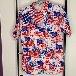Patriotic American Flag Floral Button Up Shirt